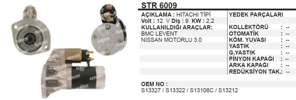 Marş Motoru 12v 9diş Bmc Levent Nissan | Ith Str6009