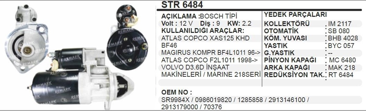 Marş Motoru 12v 9diş Deutz Atlas Kompresör Şap Makinası Str4558 Str6483 Str6484 Str6481 Str4558 Deutz Motorlu Jeneratör Magırus | Wınwın Str6483