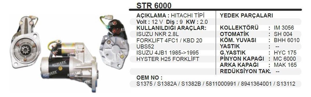 Marş Motoru 12v 9diş 32mm Isuzu Forklift Isuzu Nkr Komatsu Hyster Forklıft Kbd20 2 Kulak Açık Pinyon | Martek Str6000