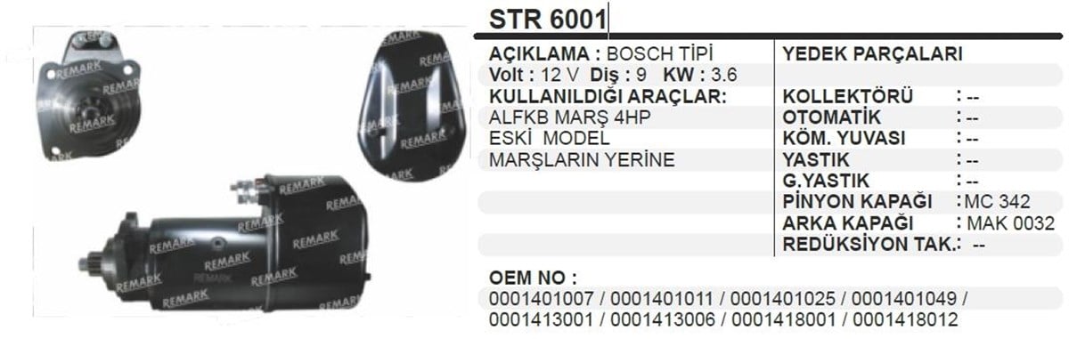 Marş Motoru 12v 9diş Küçük Kafa Alfkb 4hp Eski Model Marşlara | Aes Str6001