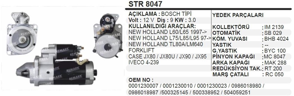 Marş Motoru 12v 9diş New Holland Case Ford 65/75 New Holland Traktor / İş Makinesı Is1262 | Wınwın Str8047