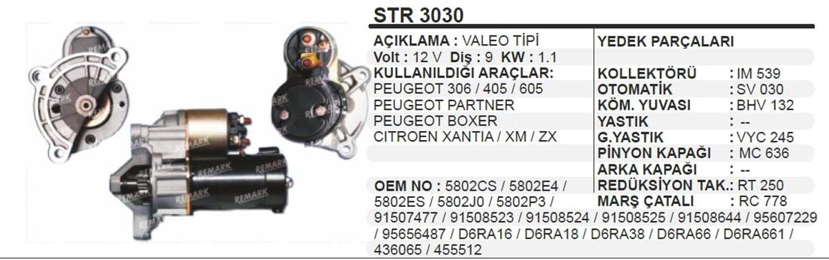 Marş Motoru 12v 9diş Pejo Partner D6r Peugeot 306 405 605 Partner Boxer Cıtroen Zx | Martek Str3030