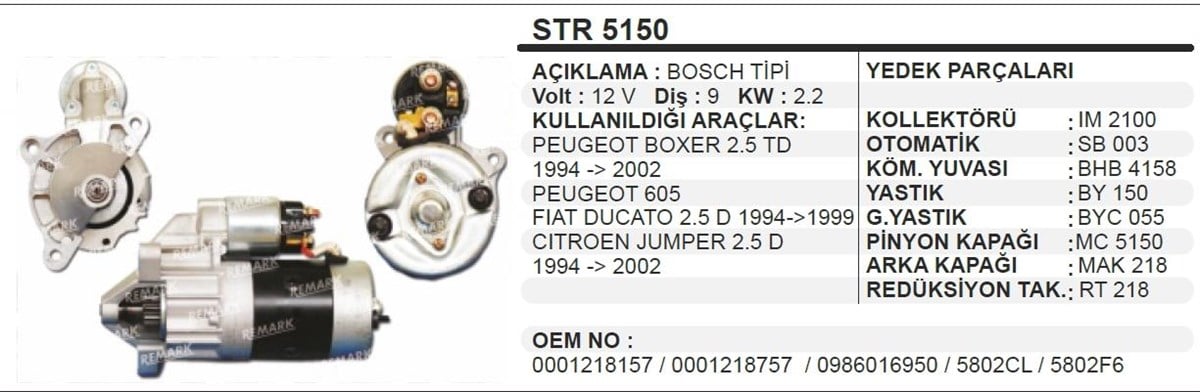 Marş Motoru 12v 9diş Peugeot Boxer Partner Fıat Ducato Cıtroen Jumper | Schenna Str5150