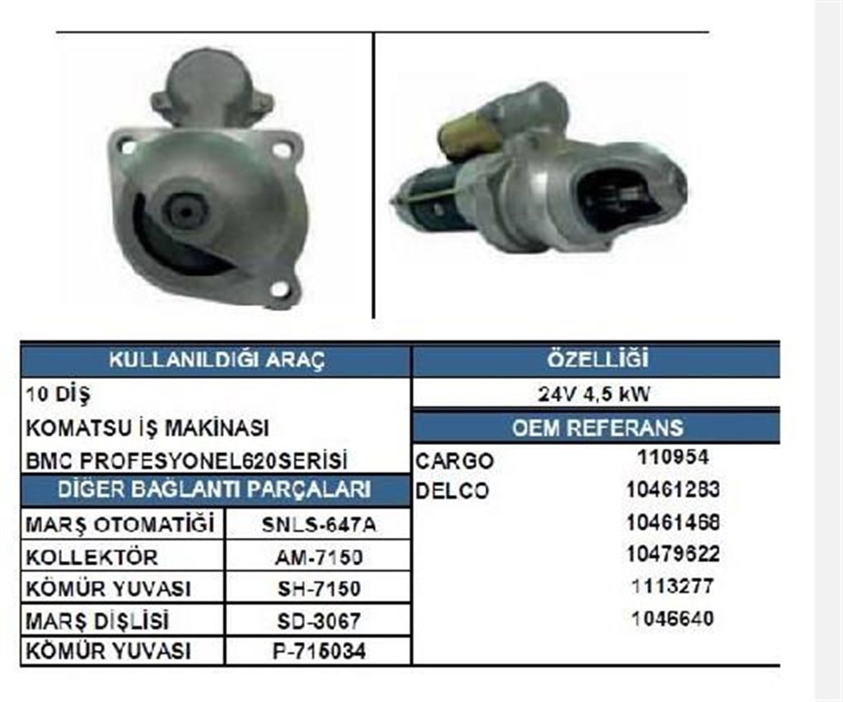 Marş Motoru 24v 10diş Bmc Pro Fatih 28mt Deltip Jeneratör Str7150 Les0202 Delco1113277 Unıpstr7162 Luca-61924146 Fatih | Lucas Les0202