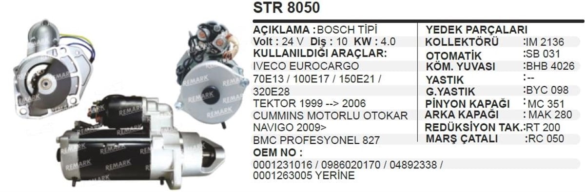 Marş Motoru 24v 10diş Iveco Eurocargo B 0001231039 Str8050-u Str2315-30123n-19083029-cargo 112498-0001231016-0001231039 | Wınwın Str8050