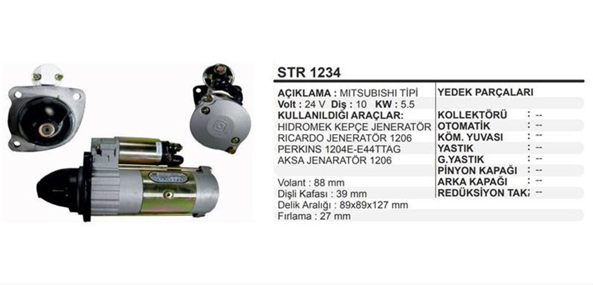 Marş Motoru 24v 10diş Hidromek Kepçe Jeneratör Rıcardo Jeneratör 1206 Perkıns 1204e-e44ttag Aksa Jenaratör 1206 | Remark Str1234
