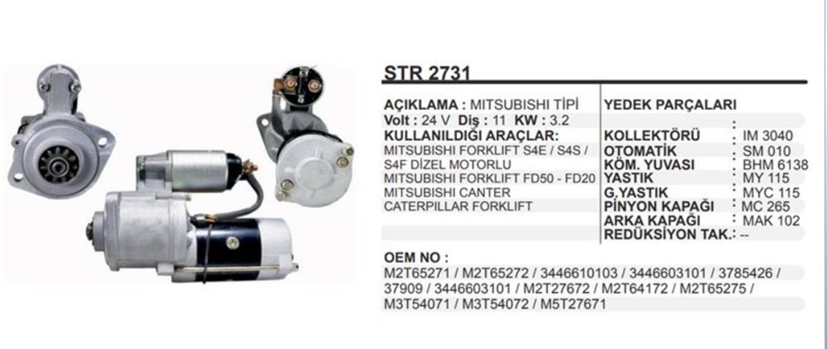 Marş Motoru 24v 11diş 3.2 Kw Mıtsubıshı Tip Mıtsubıshı Forklift / Caterpillar Forklift | Bypart Umm3101