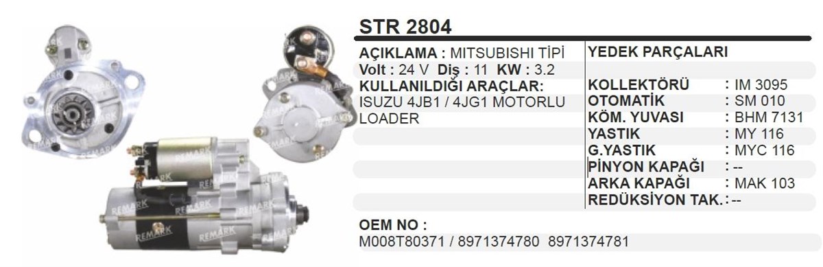 Marş Motoru 24v 11diş 3,2kw Isuzu 4jb1-4jg1 Motor Loader Kobelco Sk60 Sk70 Ekskavatör / Newholland E70 E80 Isuzu 4jb1 4jg1 | Bypart Umm3490