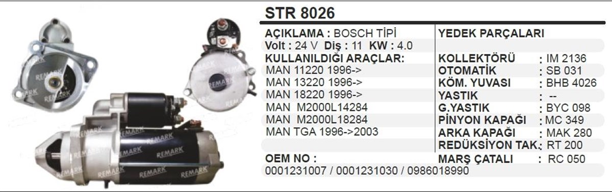 Marş Motoru 24v 11diş 4,2 Kw Man 0001368 Str7914 Wutse-str30170 | Aes Str8026