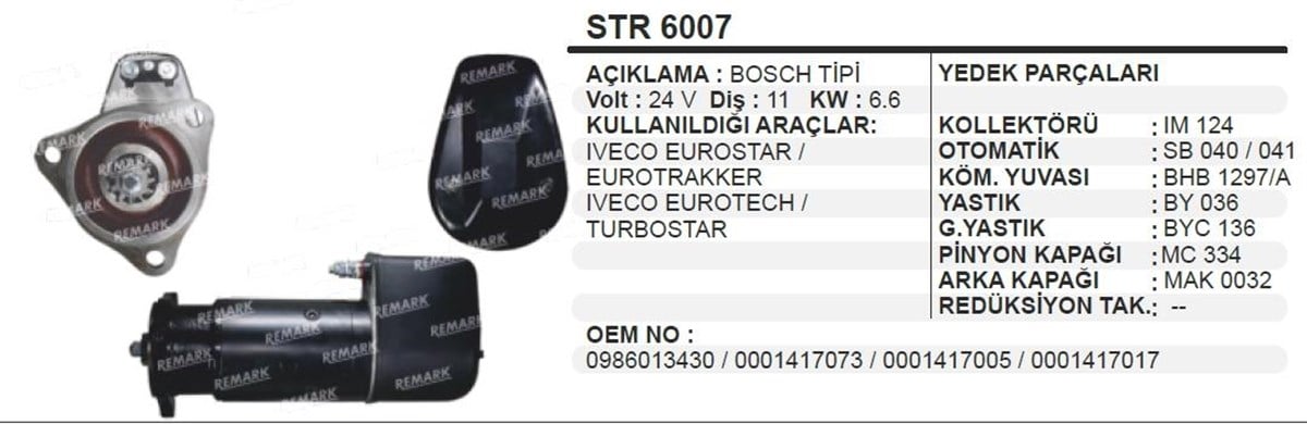 Marş Motoru 24v 11diş Alfkb Iveco Marin Newholland Biçerdöver Iveco Eurostar | Aes Str6007