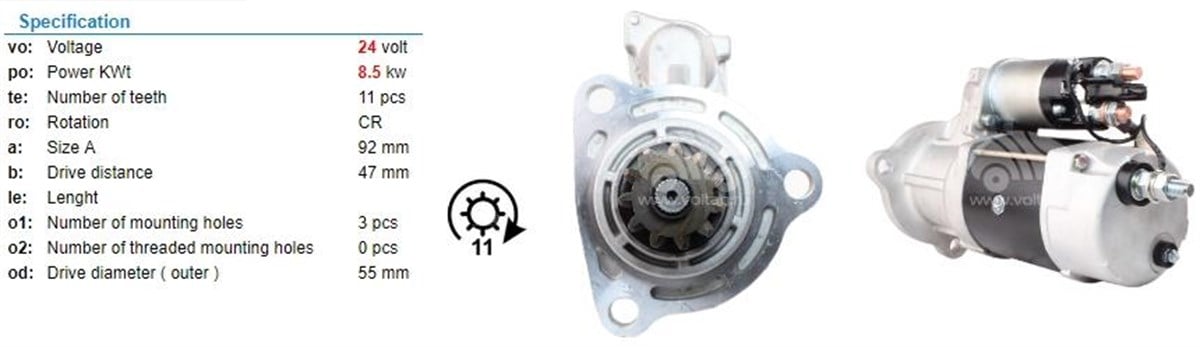 Marş Motoru 24v 11diş Cummins 39mt 39mt Unıversal Döner Kafa Mercedes Tır Pro (döner Kafa) | Delcoremy 8200330