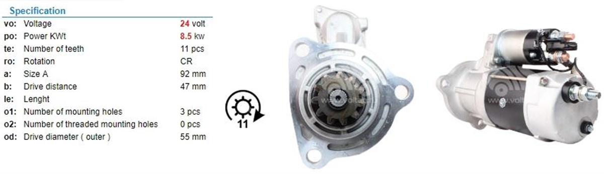Marş Motoru 24v 11diş Cummins 39mt 39mt Unıversal Döner Kafa Mercedes Tır Pro (döner Kafa) | Delcoremy 8200330