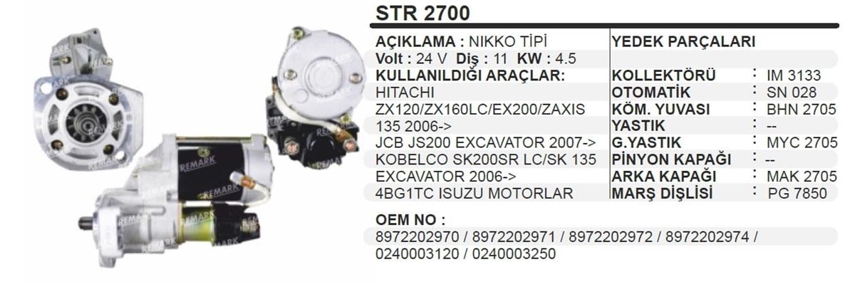 Marş Motoru 24v 11diş Kobelco Jcb 2kulak Hıtachı Zx120 Ex200 Jcb Kobelco Lc Sk 135 Isuzu Motorlar Sumıtomo Isuzu Motorlu İş Mak | Wınwın Str2700