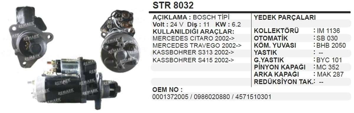 Marş Motoru 24v 11diş Mercedes Axor Atego Travego Daf Scanıa | Aes Str8032