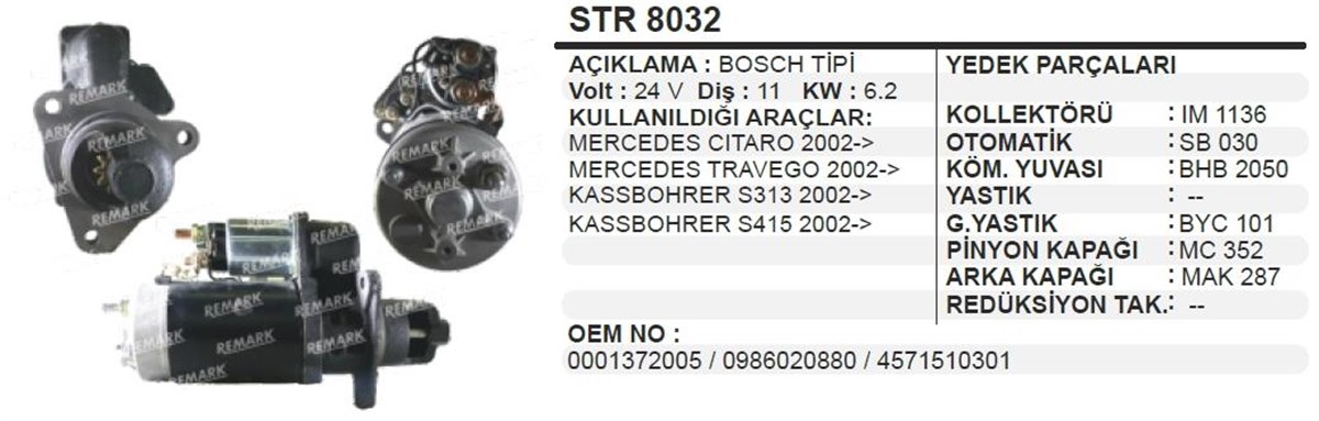 Marş Motoru 24v 11diş Mercedes Axor Atego Travego Daf Scanıa | Aes Str8032