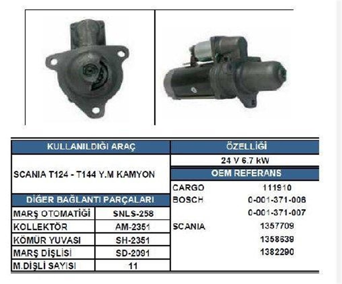 Marş Motoru 24v 11diş Scanıa4 96-08 Les0209 Unıpstr2352 | Wutse Str19780n