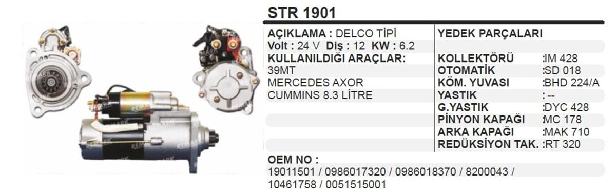 Marş Motoru 24v 12diş 39mt Cummins Mercedes Axor Travego 3240-4140 | Schenna Str1901
