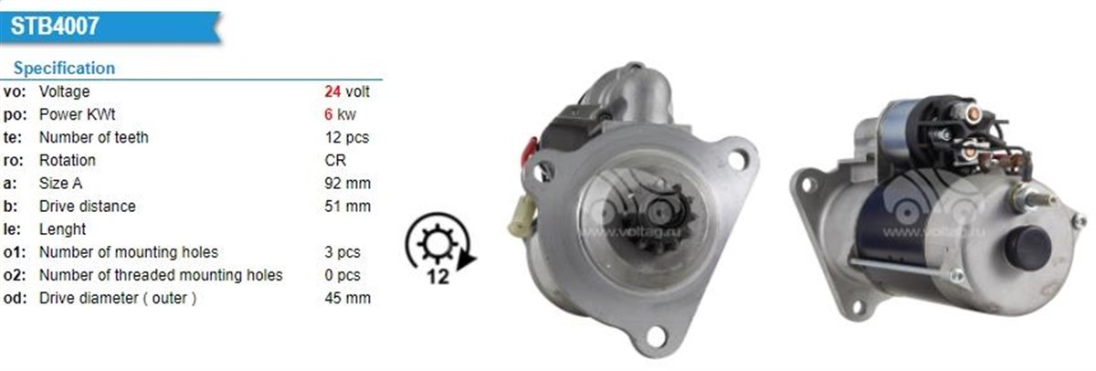 Marş Motoru 24v 12diş 6,0 Kw Volvo Tır Y.m. Volvo Penta 2008-2010 Cummıns | Bosch 0001330018