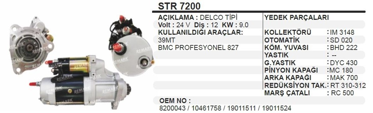 Marş Motoru 24v 12diş Bmc Prof 827 39mt Str7200 | Ith Str7200