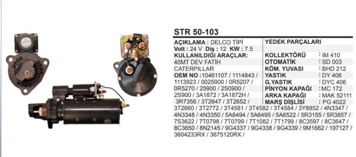 Marş Motoru 24v 12diş Dev Fatih Caterpillar 40mt | Ith Str50103