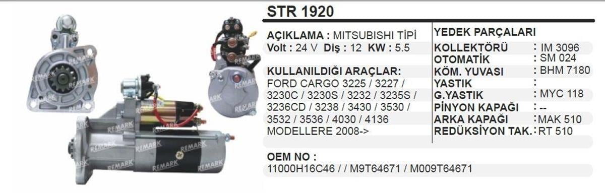 Marş Motoru 24v 12diş Mıt. Tip Ford Cargo Str1920 Wut.str.30328n Mako 63206706 63206706 | Schenna Str1920