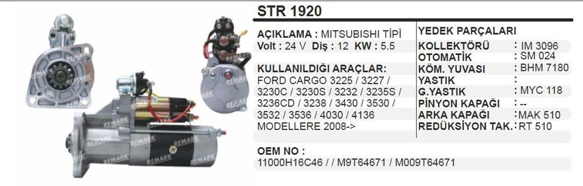 Marş Motoru 24v 12diş Mıt. Tip Ford Cargo Str1920 Wut.str.30328n Mako 63206706 63206706 | Schenna Str1920