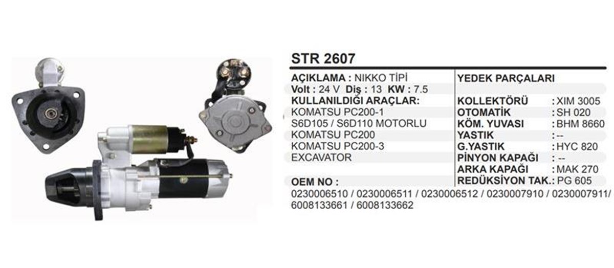 Marş Motoru 24v 13diş Komatsu İş Mak Pc200 Dozer İş Makınası Makinesi 023000600813 | Remark Str2607