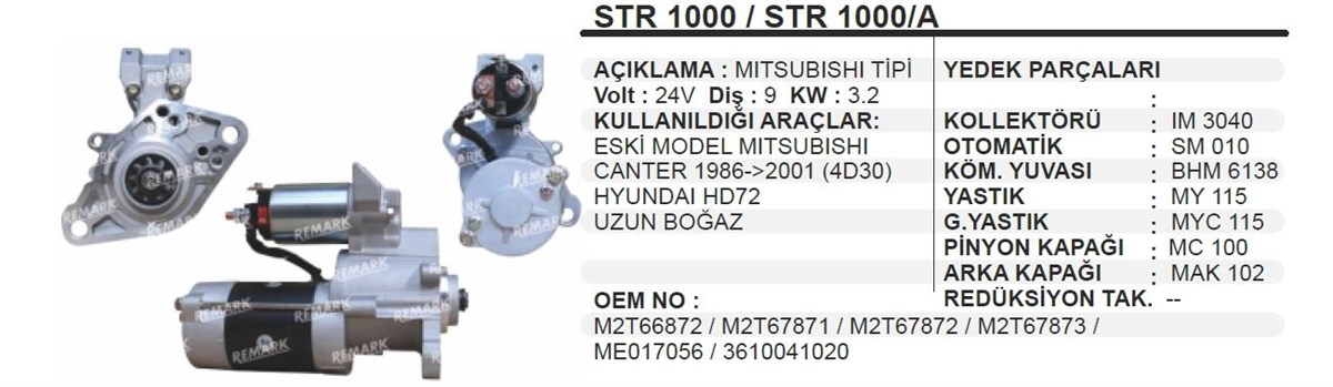 Marş Motoru 24v 9diş Mıtsubıshı Canter Em 449 1986-2001 Str1000 | Aes Str1000