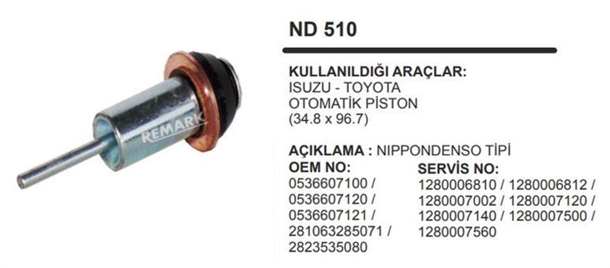 Marş Otomatik Pistonu Isuzu-toyota Premier J9 34.8 X 96.7 | Aes Nd510