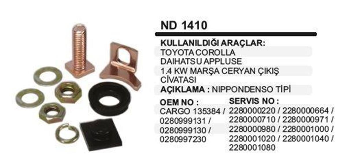 Marş Otomatiği Tamir Takımı Komatsu Mazda 1.4kw | Martek Nd1410