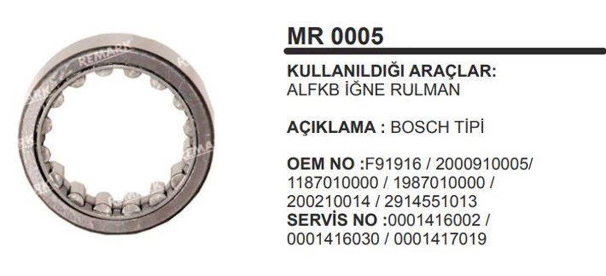 Marş Rulmanı Alfkb F91916 2000910005 | Martek Mr005