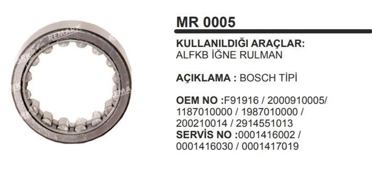 Marş Rulmanı Alfkb F91916 2000910005 | Remark Mr005