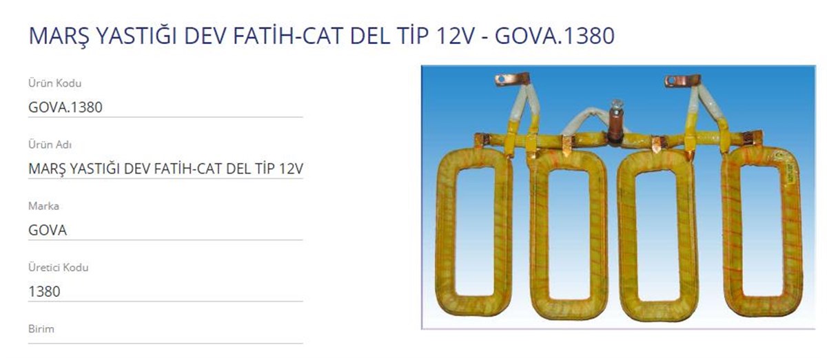 Marş Yastığı 12v 42mt Dev Fatih Cat Düelsan1988111 Gova1380 | Gova 1380