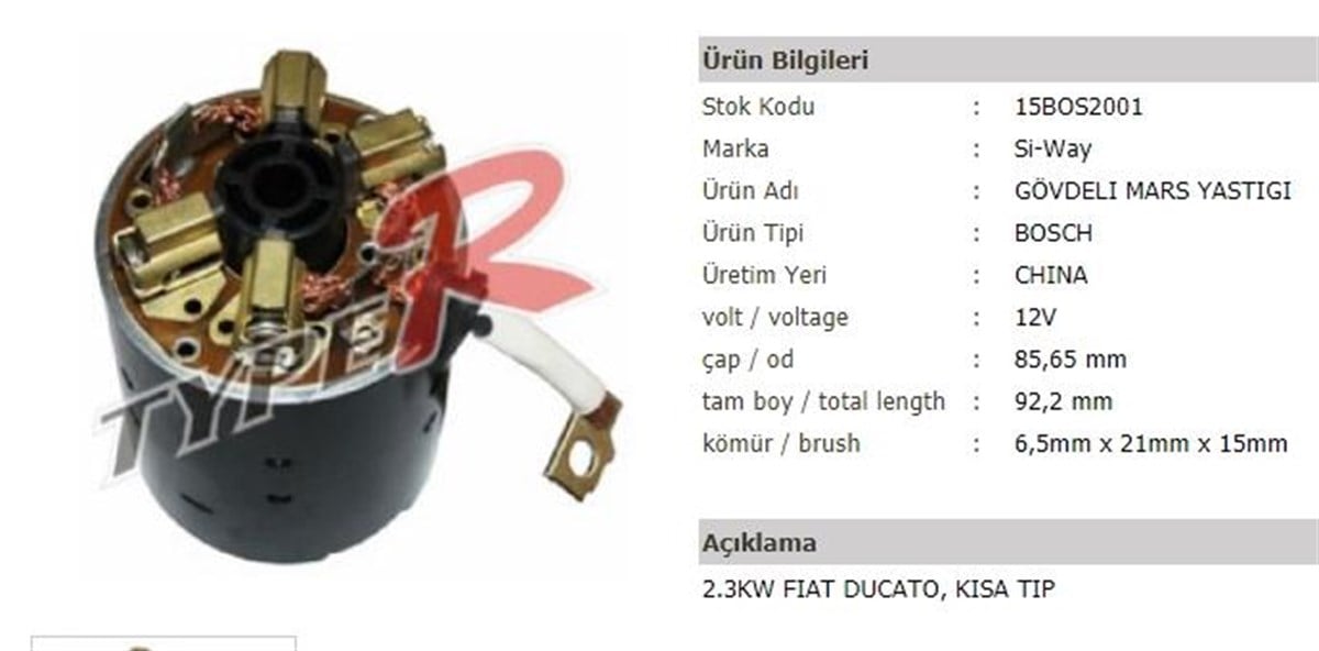 Marş Yastığı 12v Ducato Boxer 86.92 15bos2001 | Ith My15bos2001