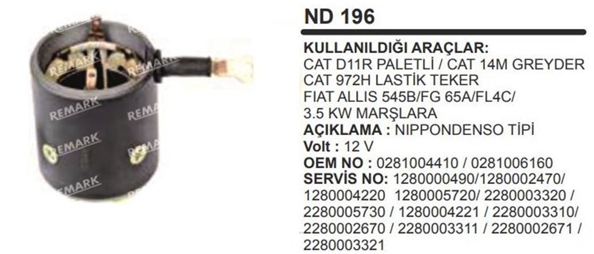 Marş Yastığı 12v Gövdeli Caterpiller Fıat Allıs Cat D11r-14m-972h-3114-3116 | Martek Nd196