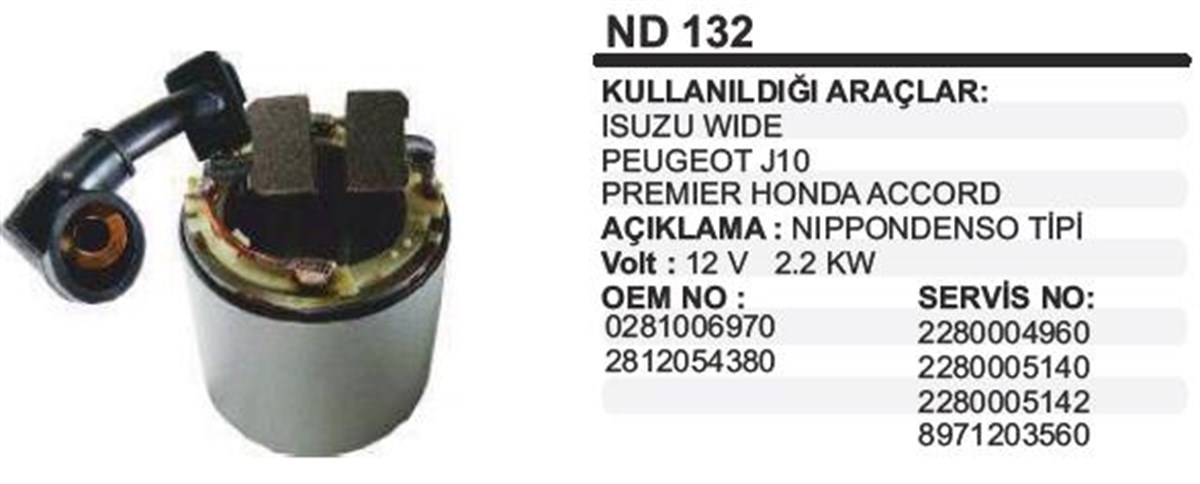 Marş Yastığı 12v Isuzu Premier Honda J10 Premier Mazda 2 Kw, Ford Ranger Pıck Up, Land Rover Defender, Mazda B2500 Isuzu Nkr P | Aes Nd132