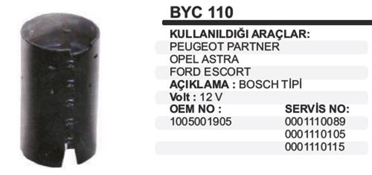 Marş Yastığı 12v Pejo Partner Astra Escort Byc110 Boy-135mm Çap-79mm | Martek Byc110