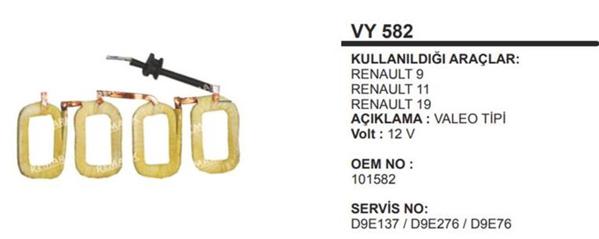 Marş Yastığı 12v R9.r11 R19 R12 Valeo Bakır Vy582 | Remark Vy582