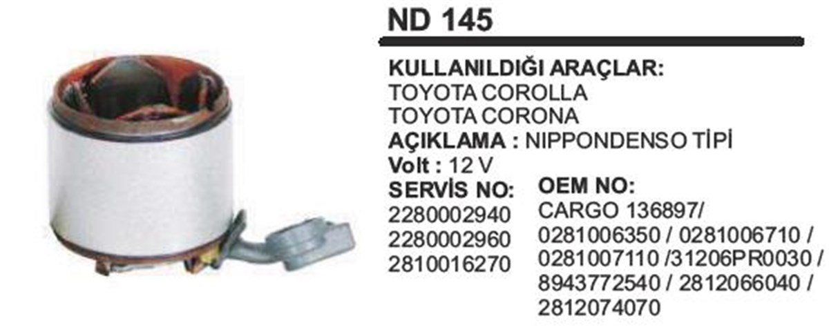 Marş Yastığı 12v Toyota Corolla Avensis Rav4 Carina Camry 76*50*62 Nd145 | Ith Mynd145