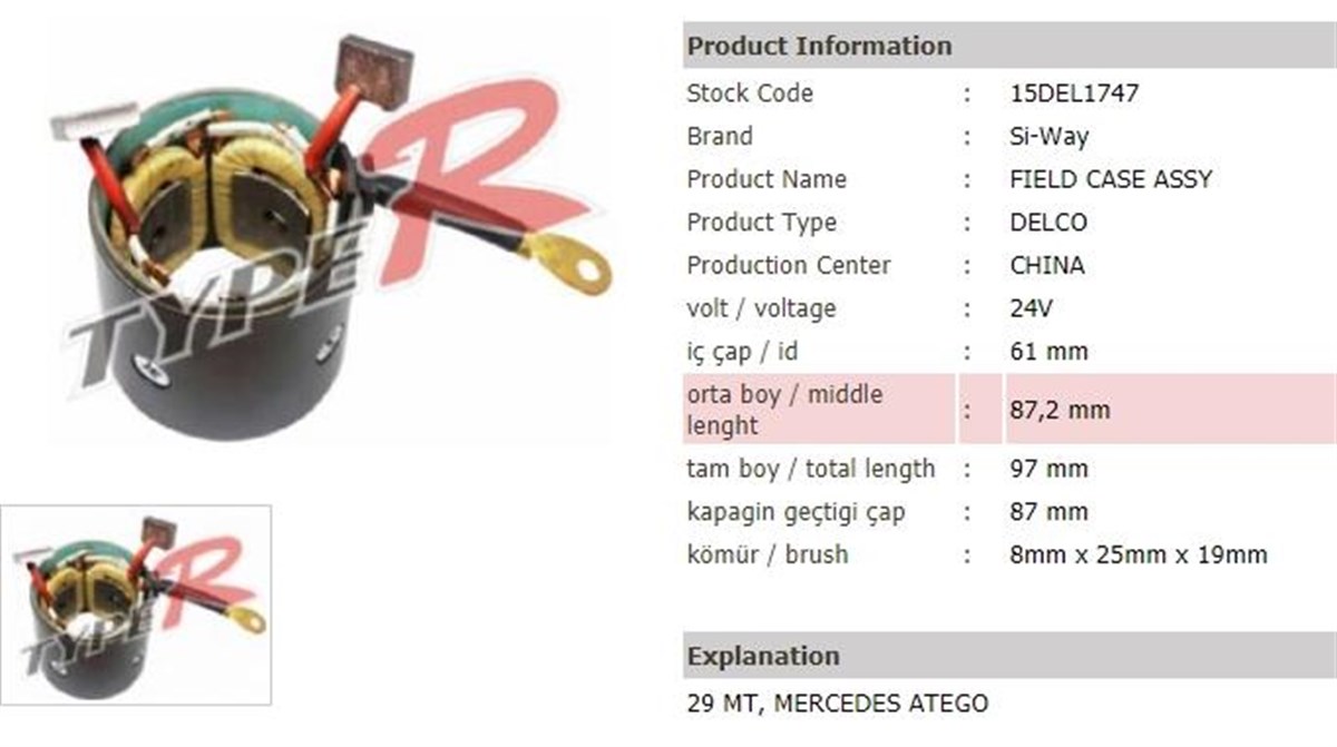 Marş Yastığı 24v 29mt Merc.atego 87*87.96 | Ith My15del1747