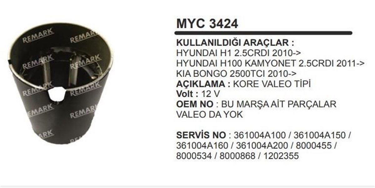 Marş Yastığı Gövdeli 12v Mıtsubıshı Hyundai H1 Kia Bongo | Remark Myc3424