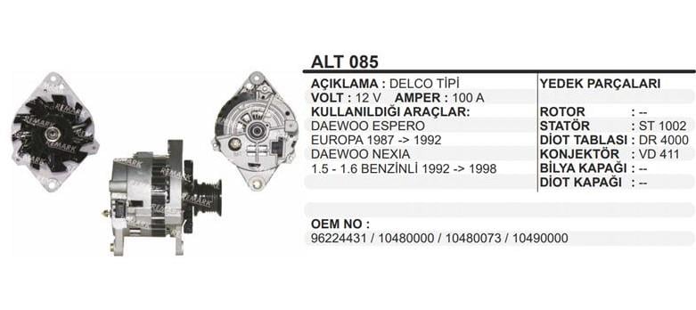 Alternatör 12v 100ah Daewoo Espero Delco Tip Daewoo Forklıft 3 Ayak Pk Kasnak Forklift | Martek Alt085