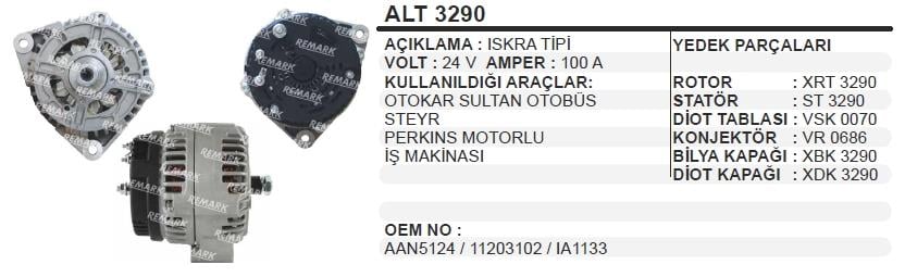 Alternatör 24v 100ah Iskra Tipi Otokar Sultan Khd Magırus Deutz İş Makinaları Steyr Perkins Alt981 | Martek Alt20621n