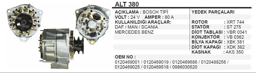 Alternatör 24v 80ah Mercedes Daf Man Axor Alt380 Alt103 | Martek Alt380