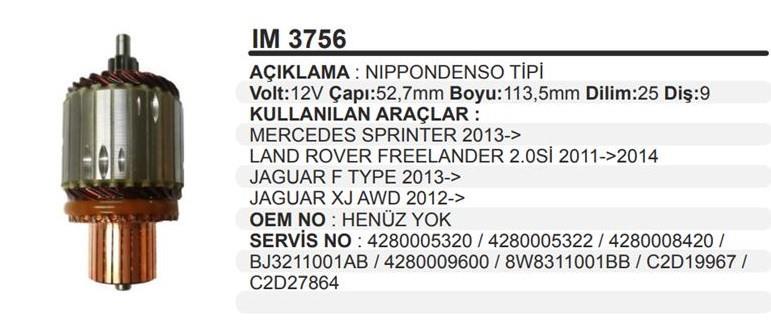 Marş Kollektörü 12v 9diş Denso Tip Toyota Hılux Yanmar Mercedes / Bmw 1.7kw Boy.113,50 Çap.52,70 | Martek Im3756