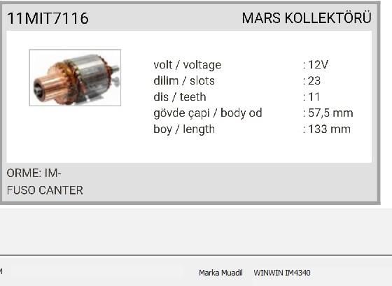 Marş Kollektörü 12v 11diş Mıtsubıshı Fuso Canter Fuso Prestıj | Martek Im4340
