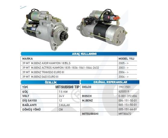 Marş Motoru 24v 12diş 9kw Mercedes Axor 39mt Mutsubishi Tip Axor 3240 4140> 1835 1836 1841 1842 2632 Actros Axor Travego | Martek Str30111ndr