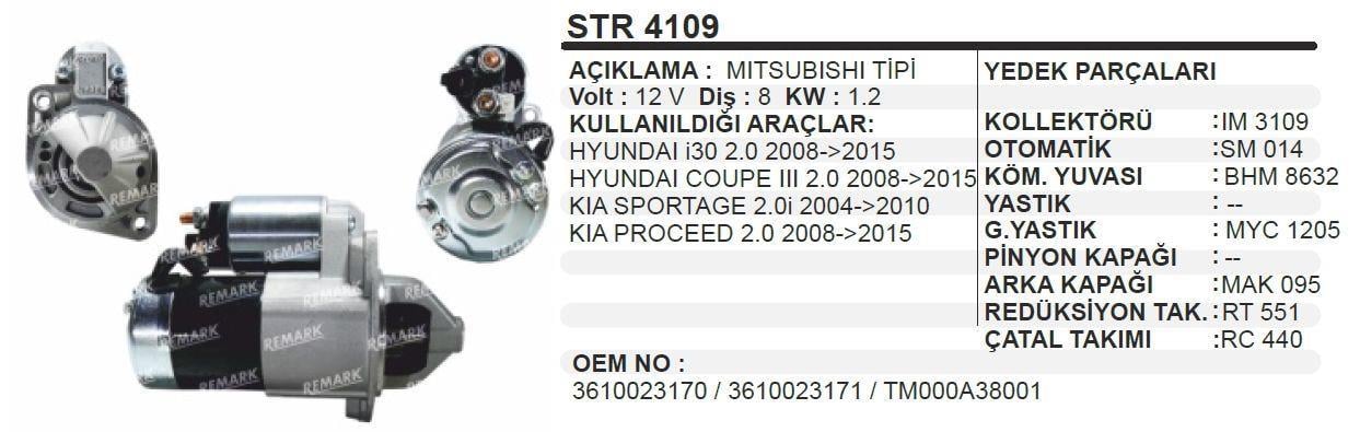 Marş Motoru 12v 8diş Hyundai İ30 Coupe Iıı Kia Sportega Proceed Hyundai Elentra | Martek Str4109