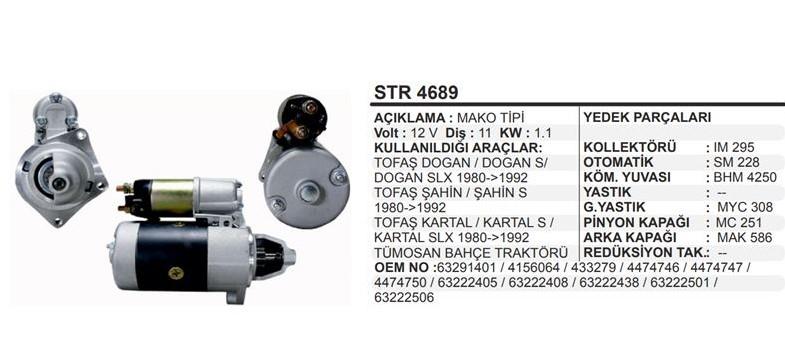 Marş Motoru 12v 11diş Tofaş 1600 Doğan Kartal Şahin Lada Samara Niva 63291401 Str6042 Str1401 Str4689 Mako 63291401 | Martek Str4689