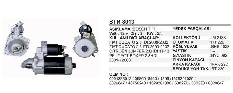 Marş Motoru 12v 9diş Fiat Ducato Citroen Jumper Peugeot Boxer Jtd 02- 2.3kw | Martek Str8013